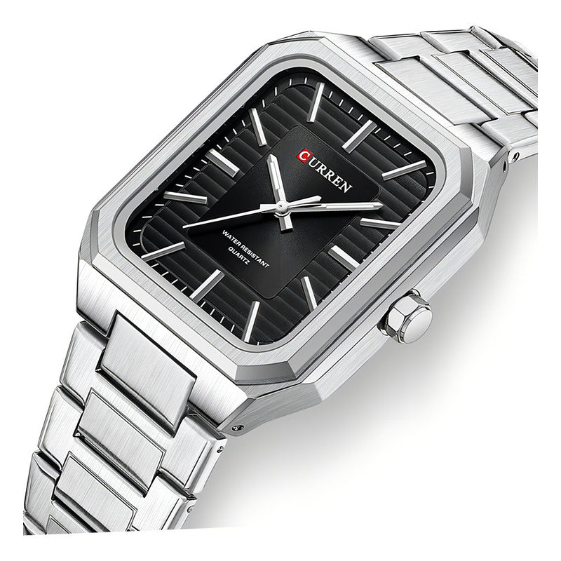 Relojes De Cuarzo Luminosos Cuadrados Curren 8457 Color Del Fondo Silver Black