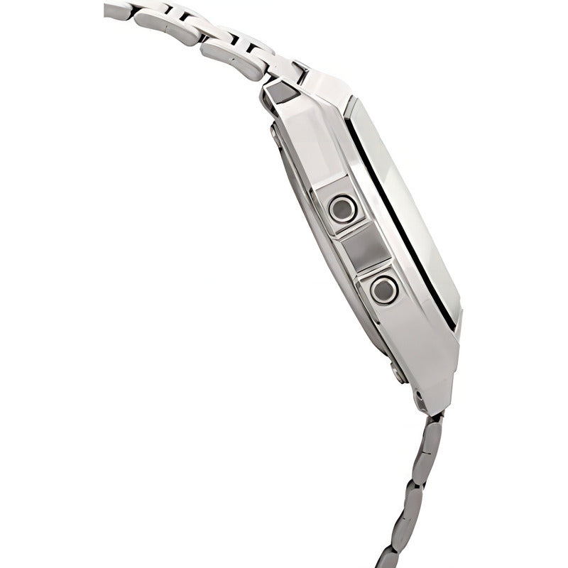 Reloj Retro Casio A158wa-1 Relojesymas Correa Plateado Bisel Plateado Fondo Gris