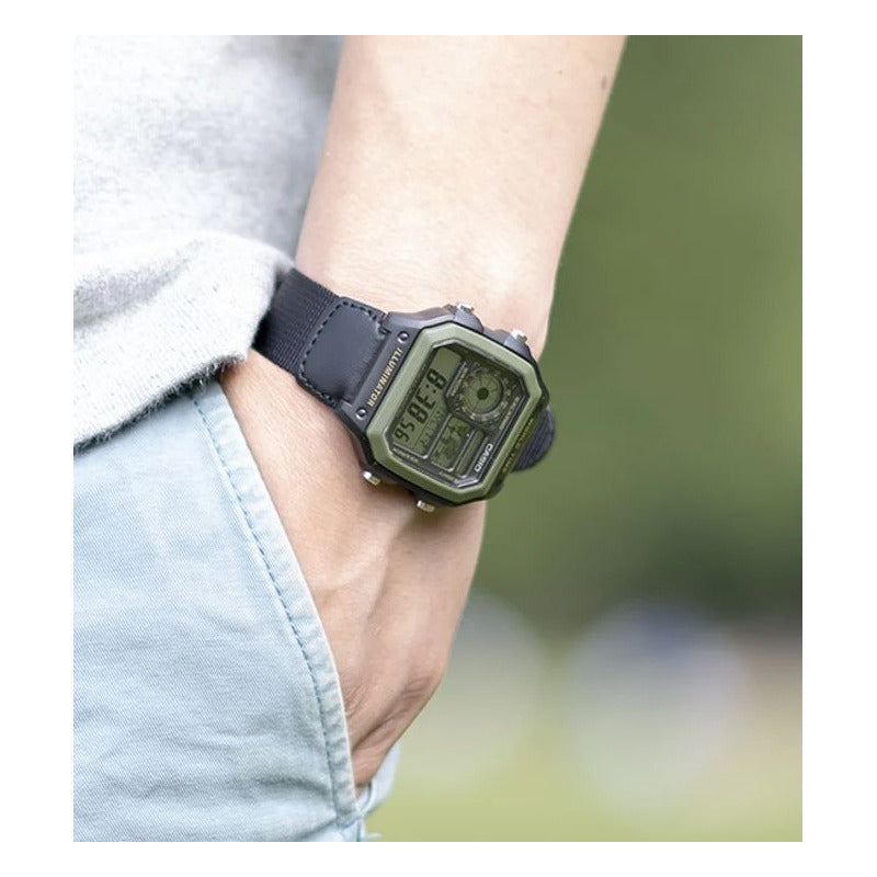 Reloj Pulsera Casio Collection Ae-1200whb-1b Relojesymas Negro Verde