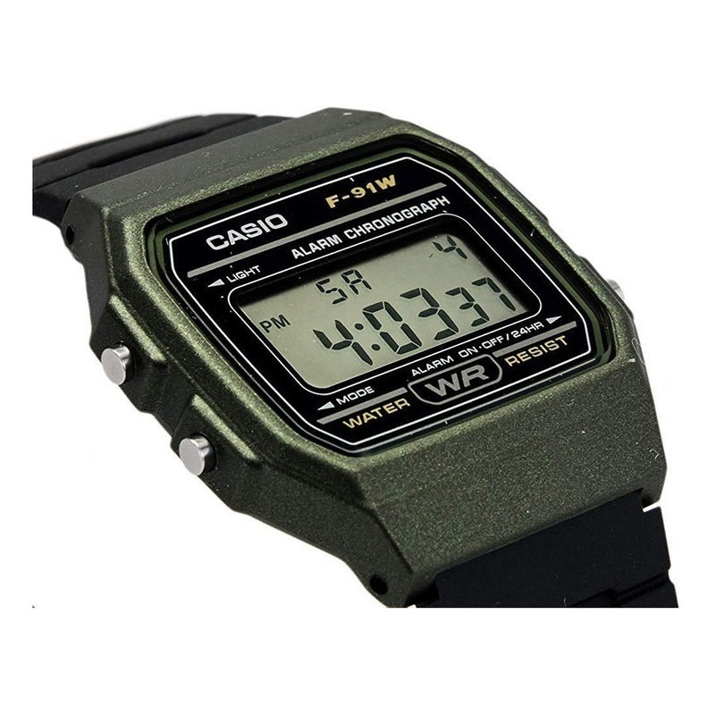 Reloj De Pulsera Casio Collection F-91wm-3a Relojesymas Negro Verde Gris