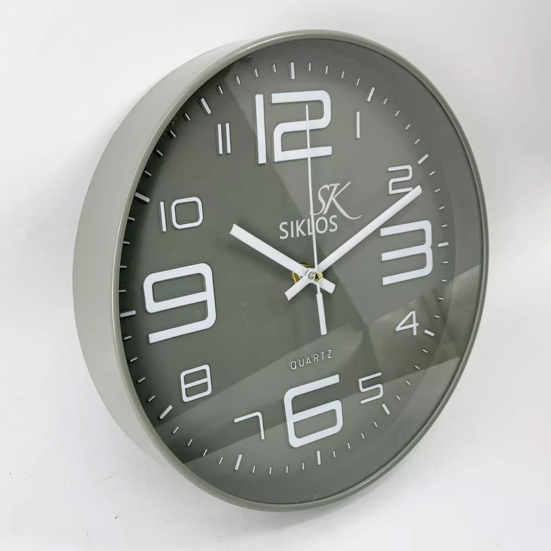 Reloj De Pared Silencioso De Plástico, 25 Cm, Siklos Gb8103, Gris Oscuro