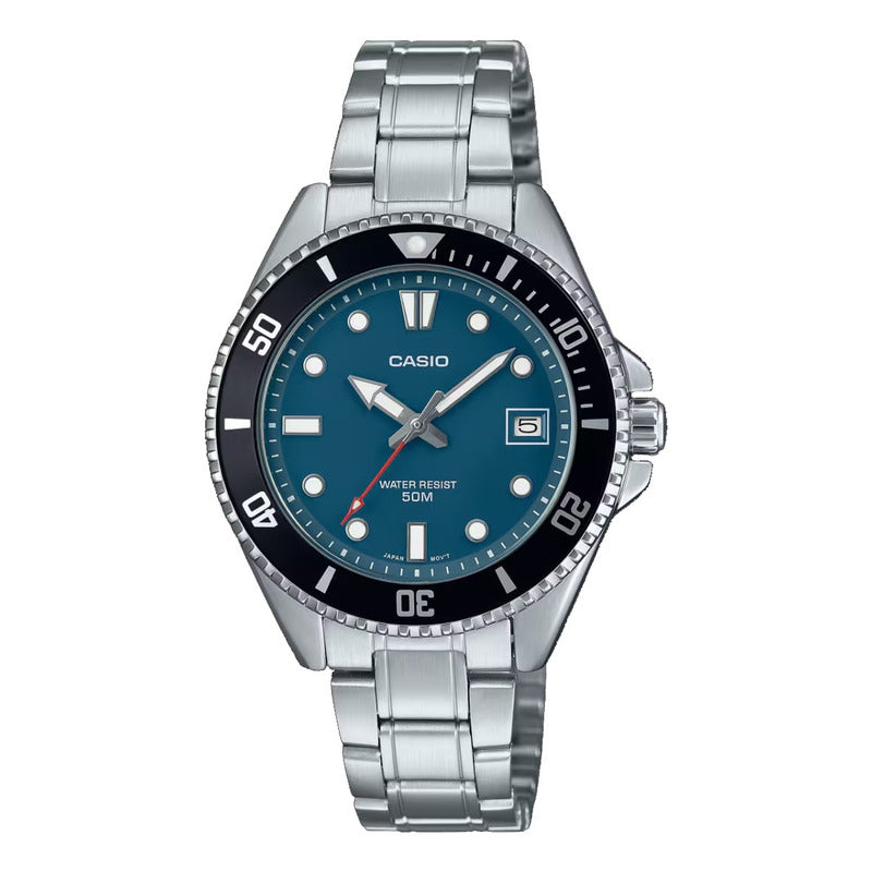 Reloj Casio Hombre Mdv-10d-2a1v Original Plateado Plateado Azul