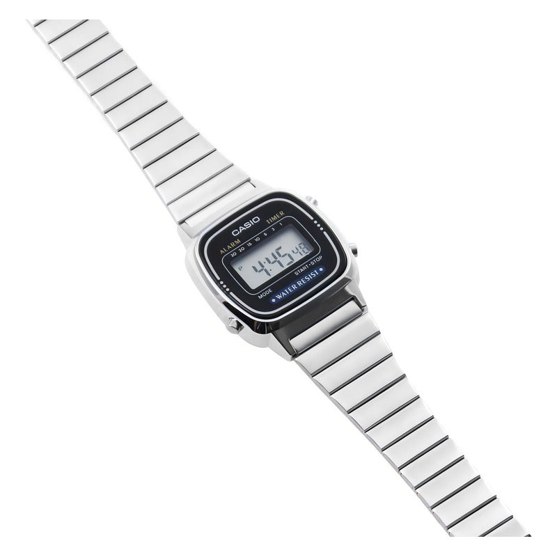 Reloj Casio La670wa-1df Vintage Mini Plateado Fondo Negro Plata Negro Plateado