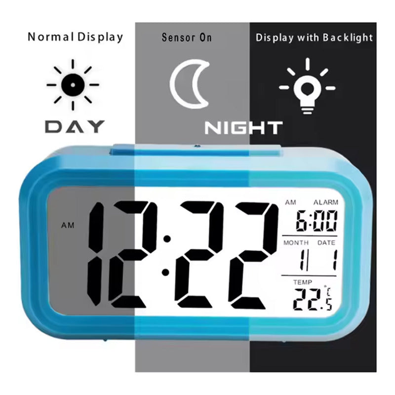 Reloj Despertador Pantalla 1302 Azul Led Fecha Temperatura Azul