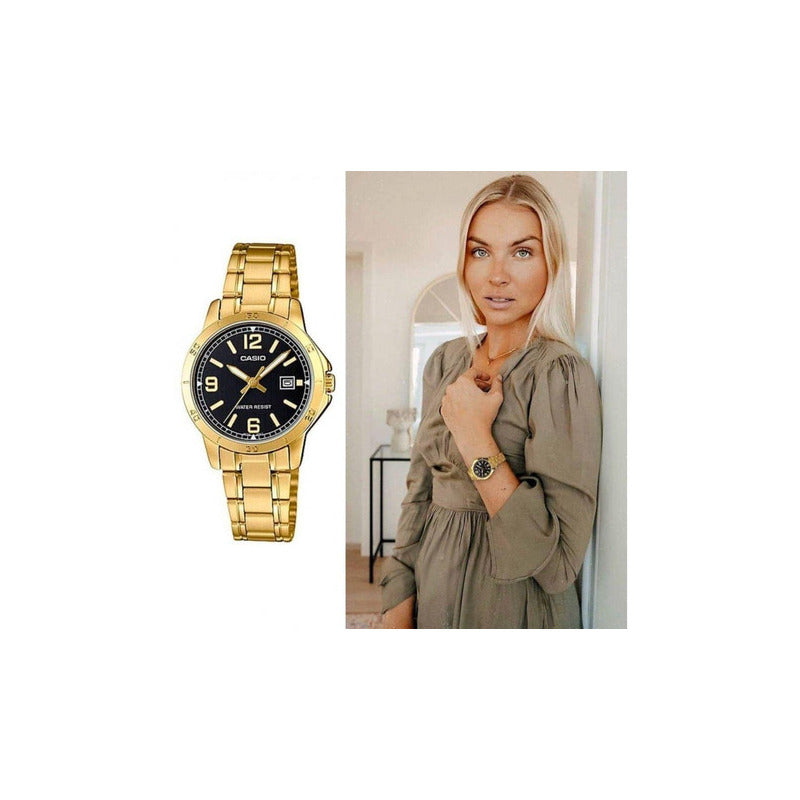 Reloj Casio Mujer Ltp-v004g-1budf Dorado Negro Negro Ltp-v004g-1b