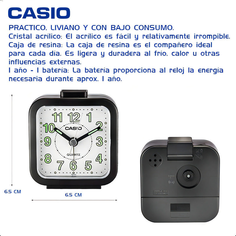Reloj Despertador Analogico Casio Tq-141-8d Luz Numeros Grandes. Gris