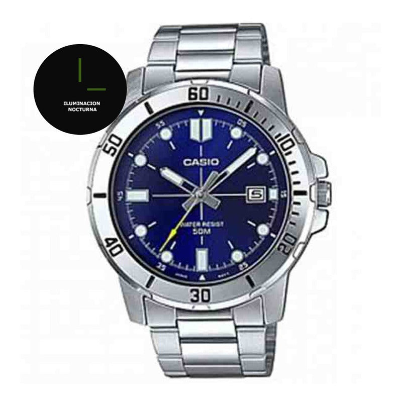 Reloj Casio Hombre Mtp-vd01d-2e Original Plateado Azul