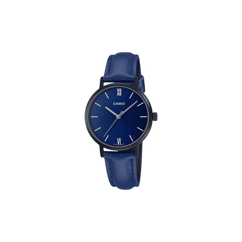 Reloj Casio Dama Ltp-vt02bl-2a Banda De Cuero Resiste El Agua Color De La Correa Azul Marino