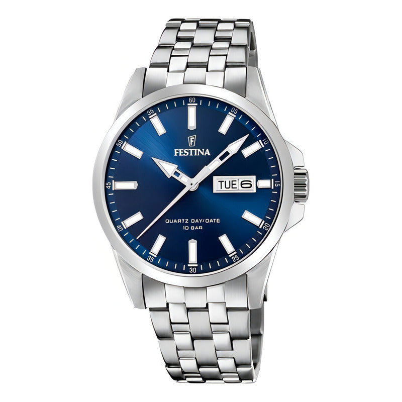 Reloj Festina Hombre Acero Doble Calendario F20357/3 Plateado Azul