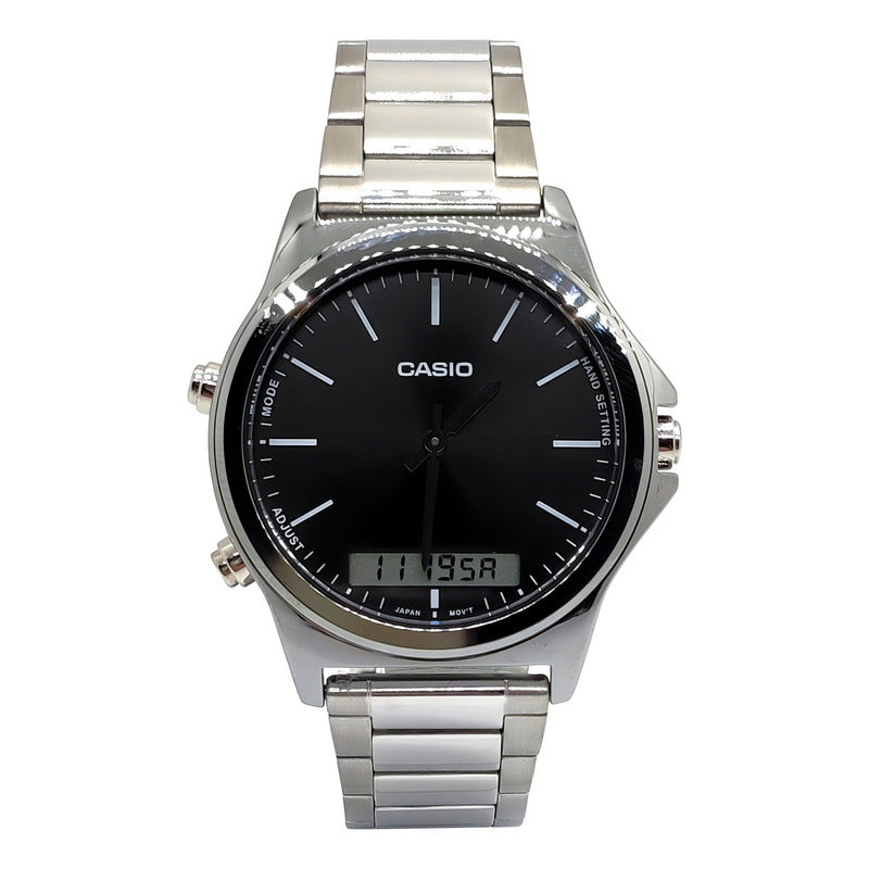 Reloj Casio Mtp-vc01d Para Hombre Con Correa De Acero Y Fondo Negro Plateado