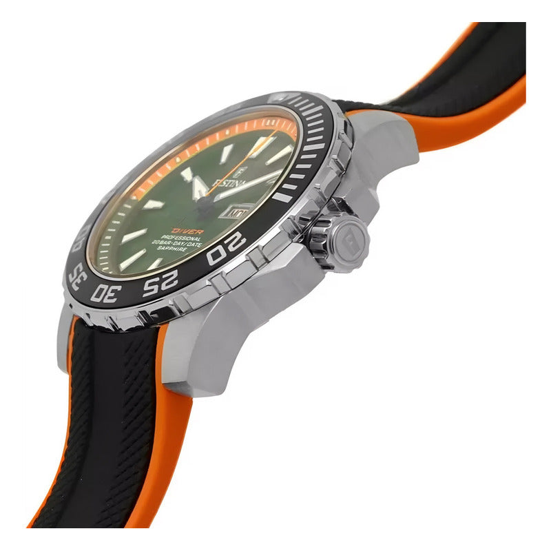 Reloj Festina F20662.2 Deportivo Relojesymas Color De La Correa Negro/naranja Color Del Bisel Plateado Color Del Fondo Verde