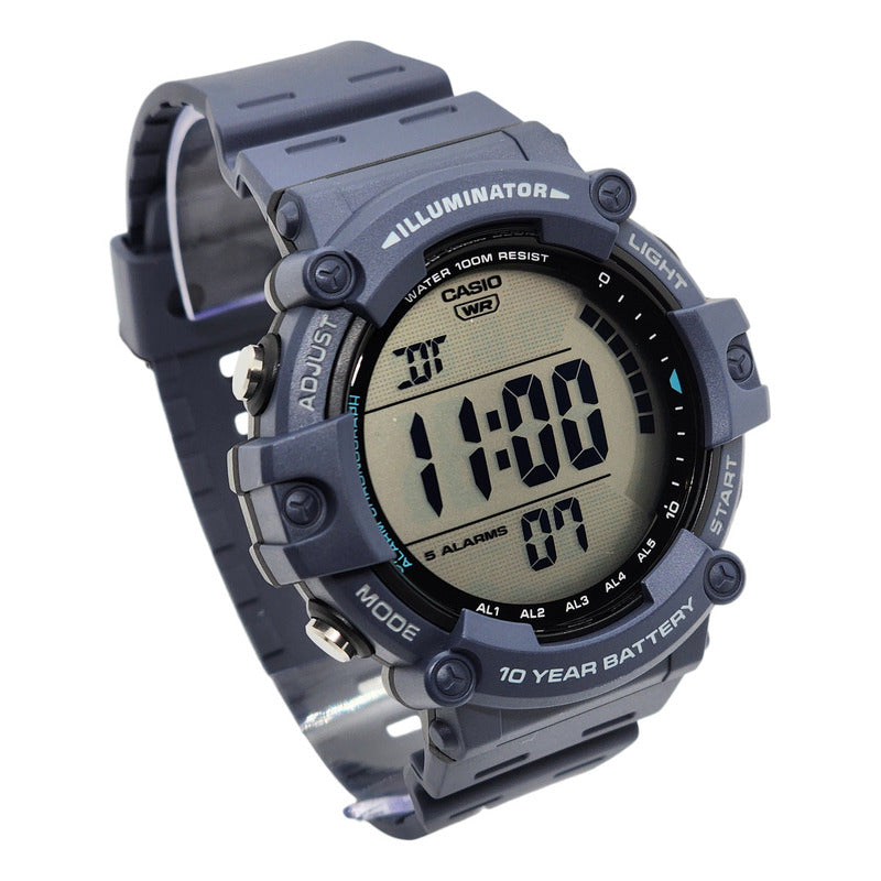 Reloj Casio Hombre Digital Ae-1500wh-2av Color De La Correa Azul Color Del Bisel Azul Color Del Fondo Gris