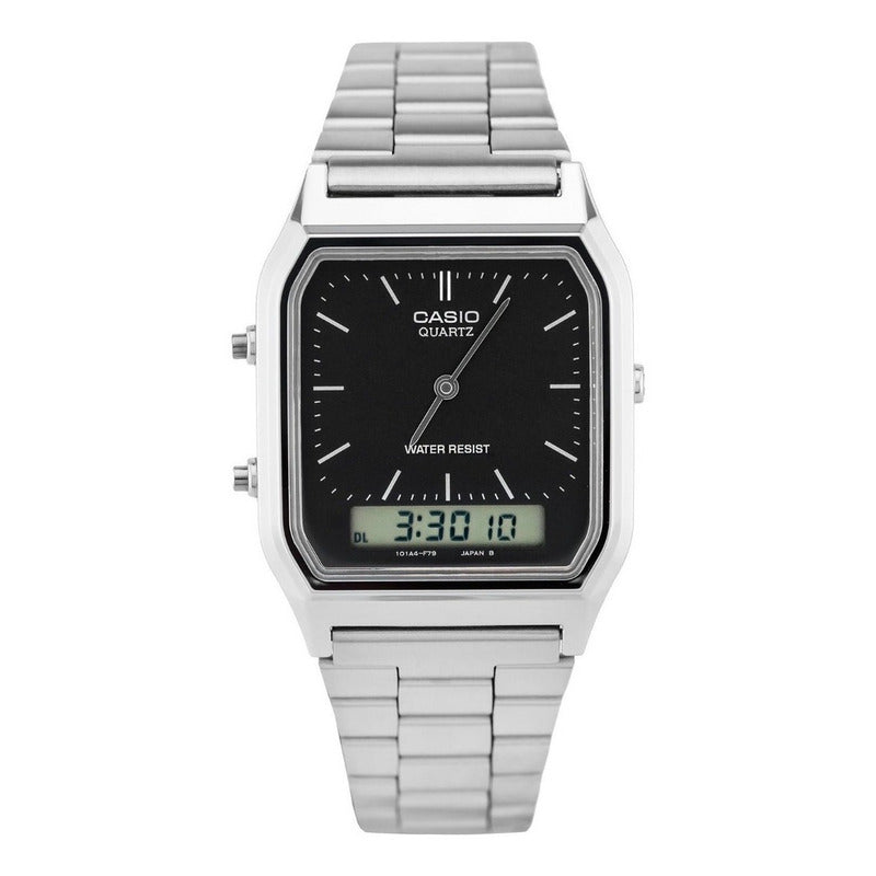 Reloj De Pulsera Casio Aq-230a-1d Relojesymas Plateado Plateado Negro/gris