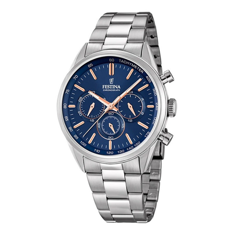 Reloj Hombre Festina Metal F16820/a Original Plateado Azul