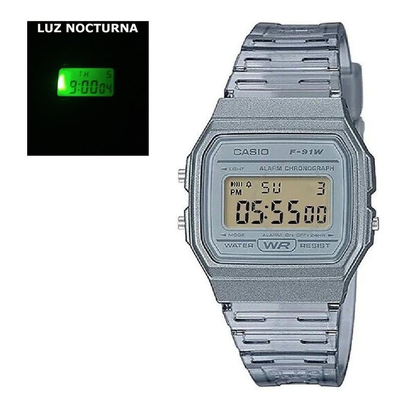Reloj De Pulsera Casio Collection F-91ws-8d Relojesymas Transparente/gris Gris