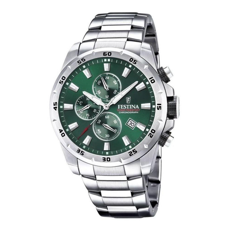 Reloj Pulsera Festina F20463 Con Correa De Acero Inoxidable Color Plateado - Fondo Verde