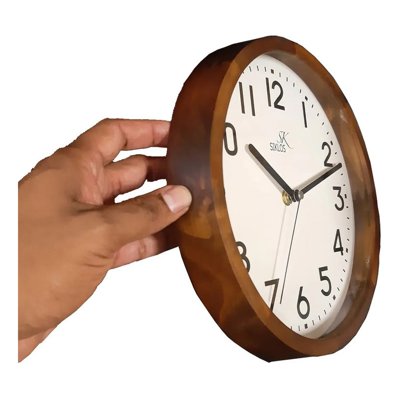Reloj Pared Madera Siklos 30 Cm Silencioso Relojesymas Marrón Claro Blanco