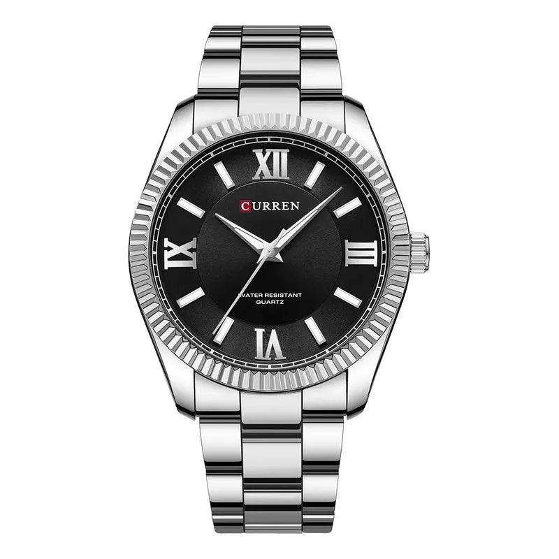Reloj De Cuarzo Curren 8453 Para Hombre, Deportivo, De Negoc Correa Plateado Fondo Negro