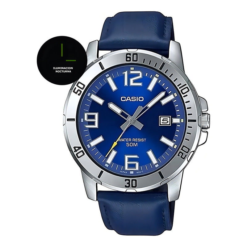 Reloj De Pulsera Casio Dress Mtp-vd01l-2b Original Azul Plateado