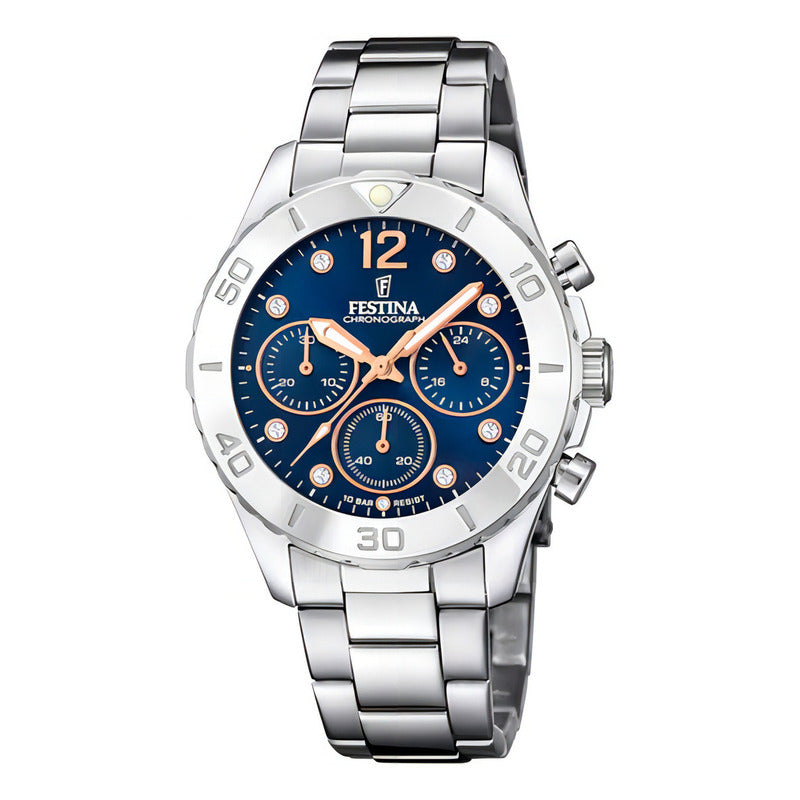 Reloj Festina Mujer F20603.3 Boyfriend Rainbow Crono Acero Color Del Fondo Azul