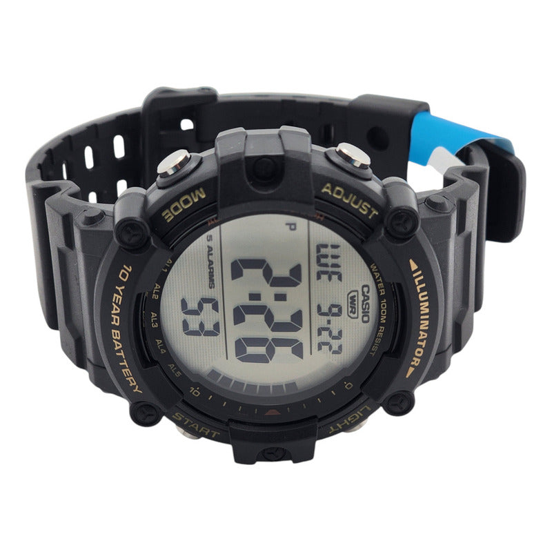 Reloj Pulsera Digital Casio Ae-1500whx-1avd Con Correa De Resina Color Negro - Fondo Gris - Bisel Negro/amarillo