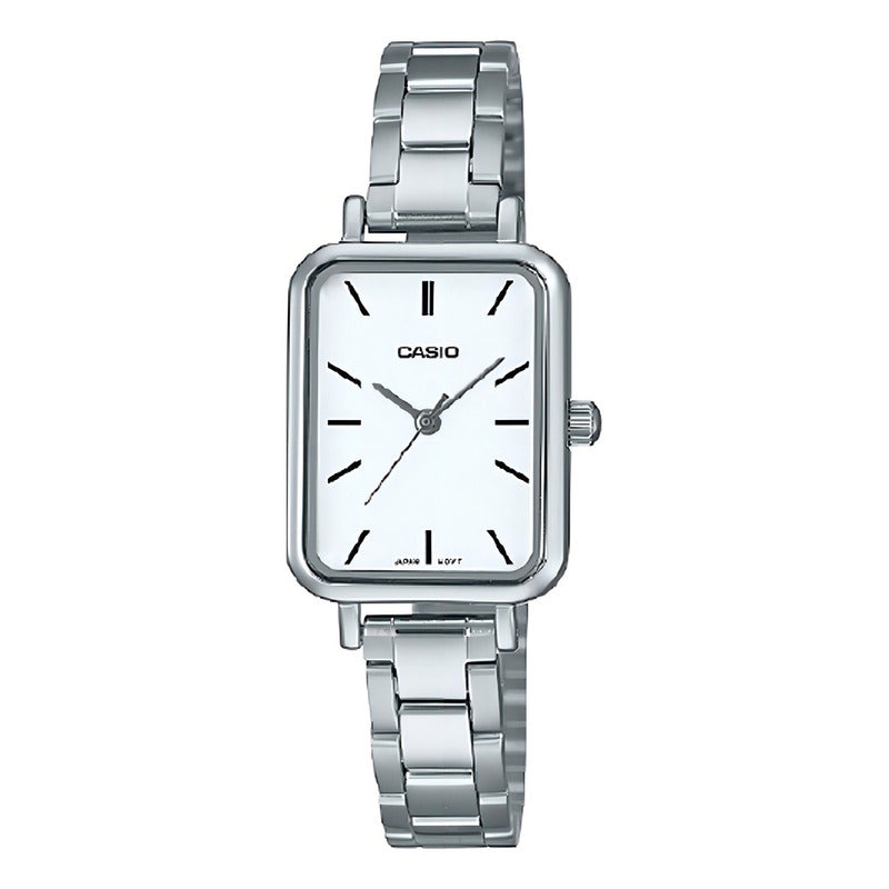 Reloj Pulsera Casio Ltp-v009d-7eudf Con Correa De Acero Plateado Blanco