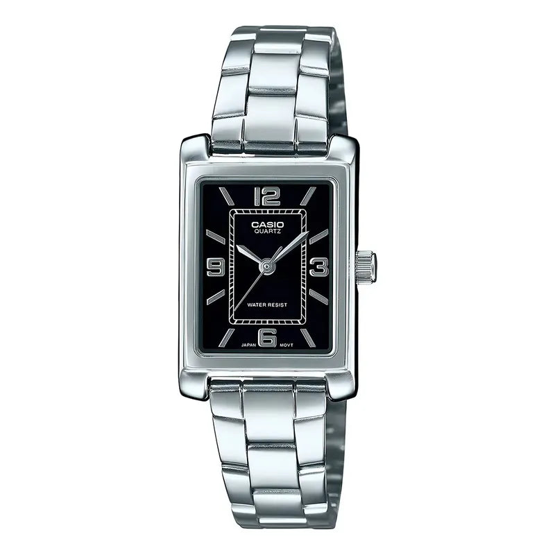 Reloj Mujer Casio Ltp-1234dd-1adf Core Ladies Correa Plateado Negro