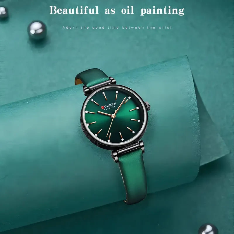 Reloj Curren Esportivo Para Mujer Con Correa De Cuero Black/green