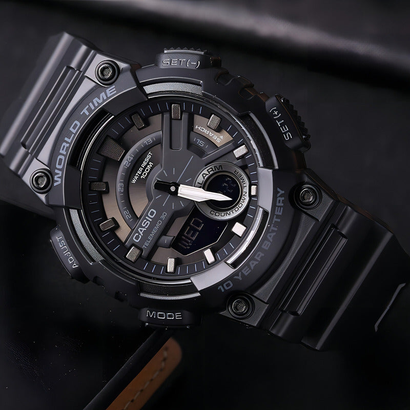 Reloj Casio Aeq-110w-1bv De Hombre, Analógico-digital Con Cronógrafo Y Alarma Negro