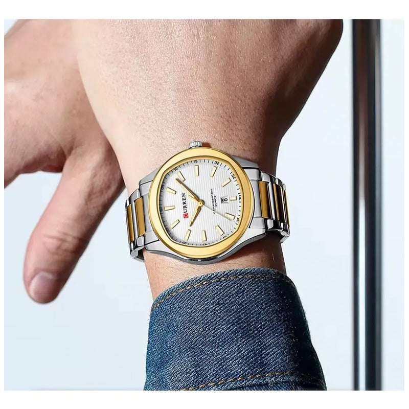 Reloj Para Hombre Curren 8474-3 Kree2503 Plateado Plateado Dorado Blanco