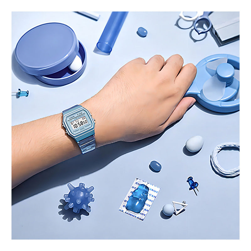 Reloj Casio Collection F-91ws-2 Color Celeste Transparente/celeste Gris