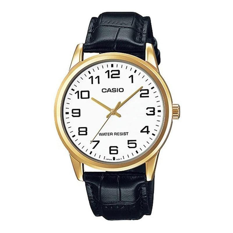 Reloj Pulsera Casio Enticer Mtp-v001gl-7b Negro Dorado Blanco