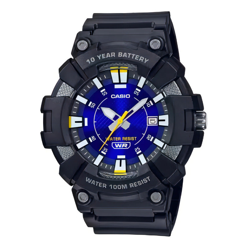 Reloj Casio Estándar Para Hombre, Correa Negra Y Fondo Azul Negro