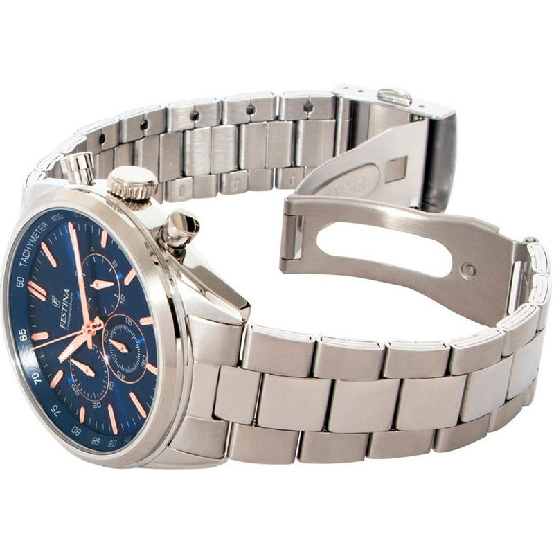 Reloj Hombre Festina Metal F16820/a Original Plateado Azul