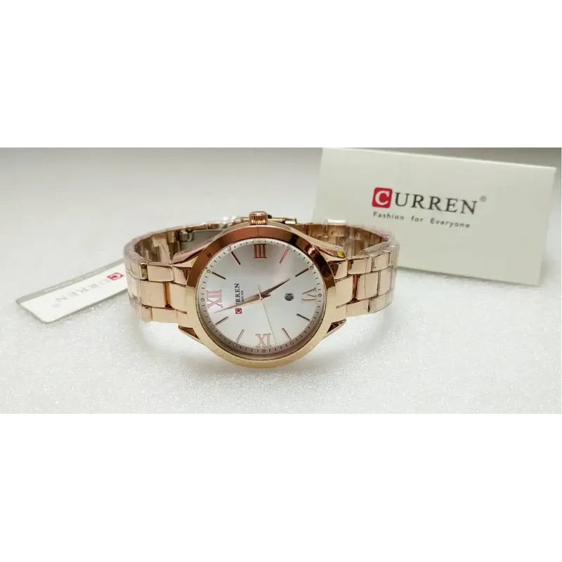 Reloj Curren 9007 Para Mujer Acero Inoxidable - Rose Gold Fondo Blanco Perla