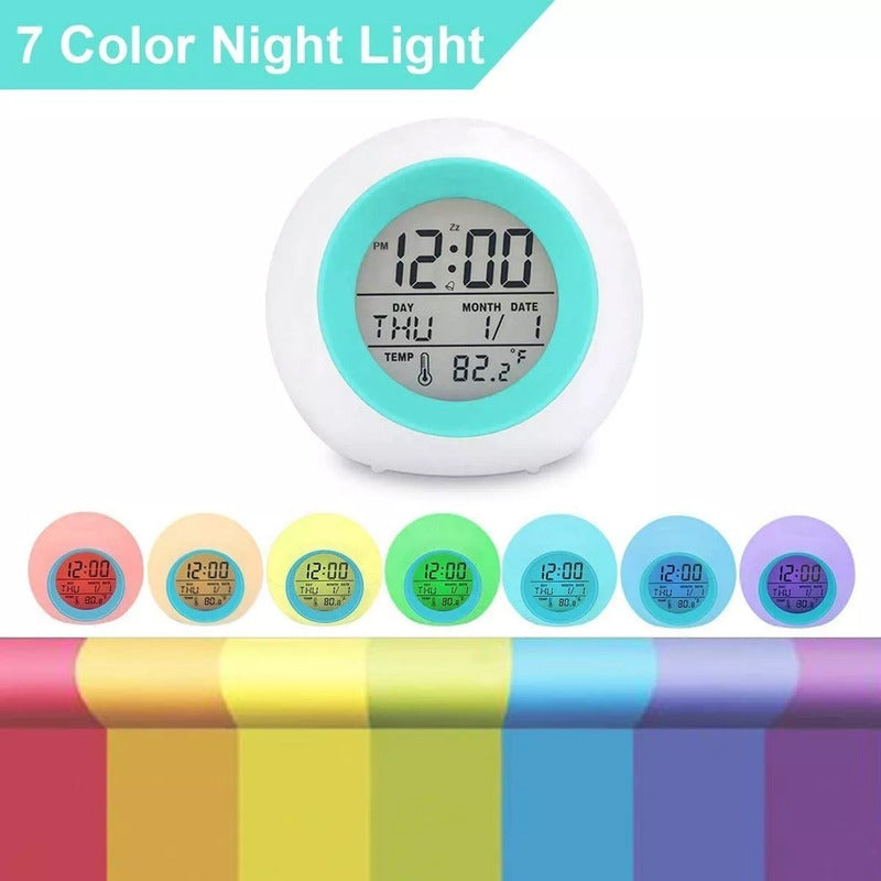 Reloj Despertador Pantalla Redondo Temperatura Alarma  Blanco