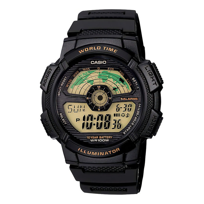 Reloj Casio Digital Cuarzo Para Hombre World Time Con Cronógrafo Negro Black