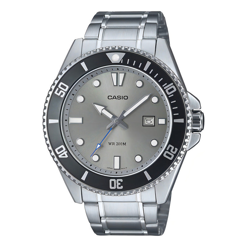 Reloj Casio Mdv-107d-8avdf Para Hombre De Acero Inoxidable Plateado Con Fondo Gris