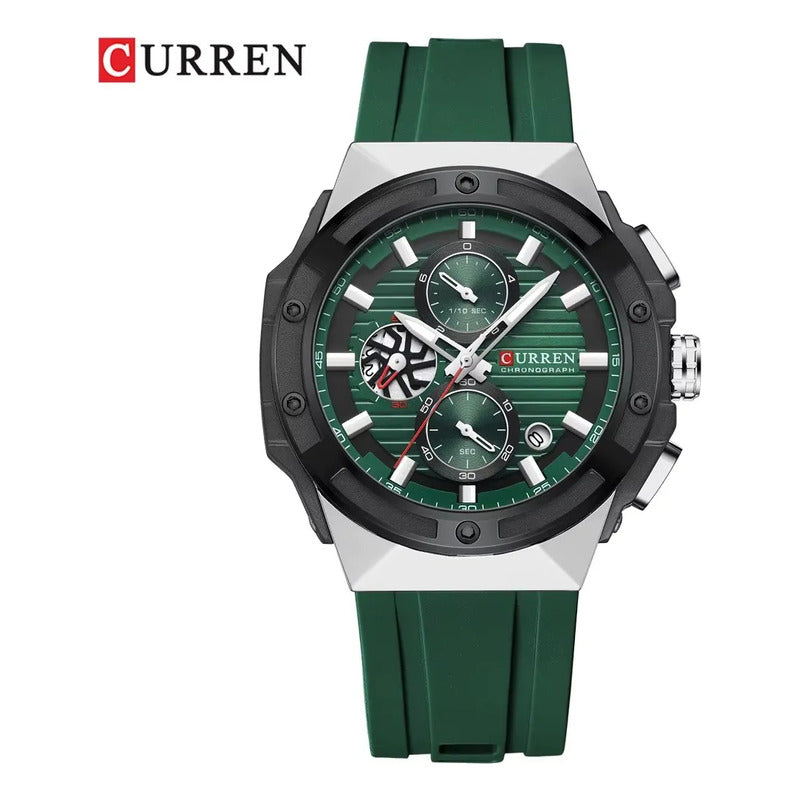 Reloj Curren 8462 Hombre Correa Silicona Análogo Color Verde