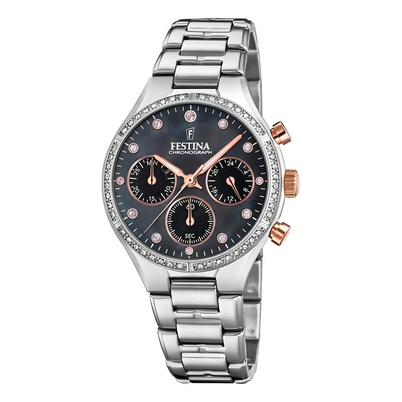 Reloj Festina Mujer Cronometro Con Piedras F20401/4 Plateado Plateado Negro Nacarado