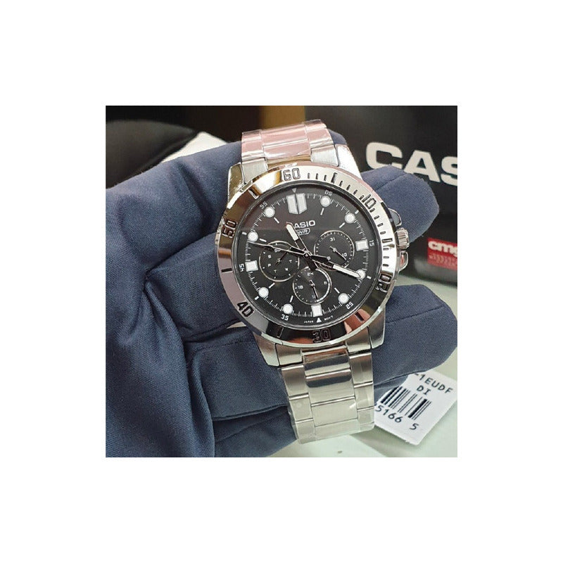 Reloj Hombre Casio Mtp-vd300d-1e Plateado Original Plateado Negro