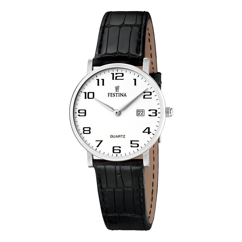 Reloj Festina F16477/1 Mujer Cuero Negro Dial Blanco - Negro