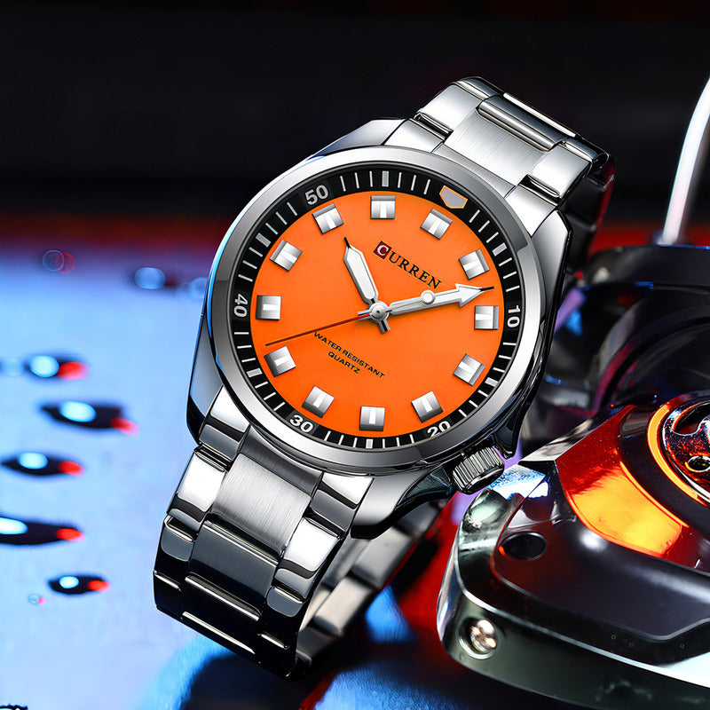 Relojes De Cuarzo Luminosos Curren 8451 Business Fondo Plata/naranja