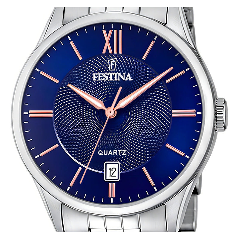 Reloj Pulsera Festina Relógio Con Correa De Acero Color Gris - Fondo Plateado