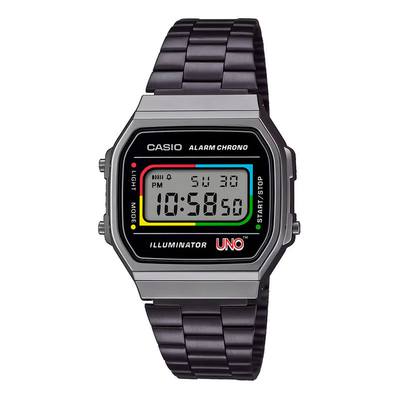 Reloj Unisex Casio A168weuc-1adr Core Mens Correa Gris Bisel Gris Fondo Negro