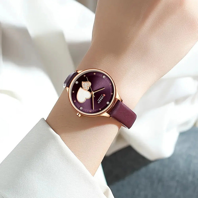 Reloj Curren 9077 Corazones Cuero Mujer Regalo Morado