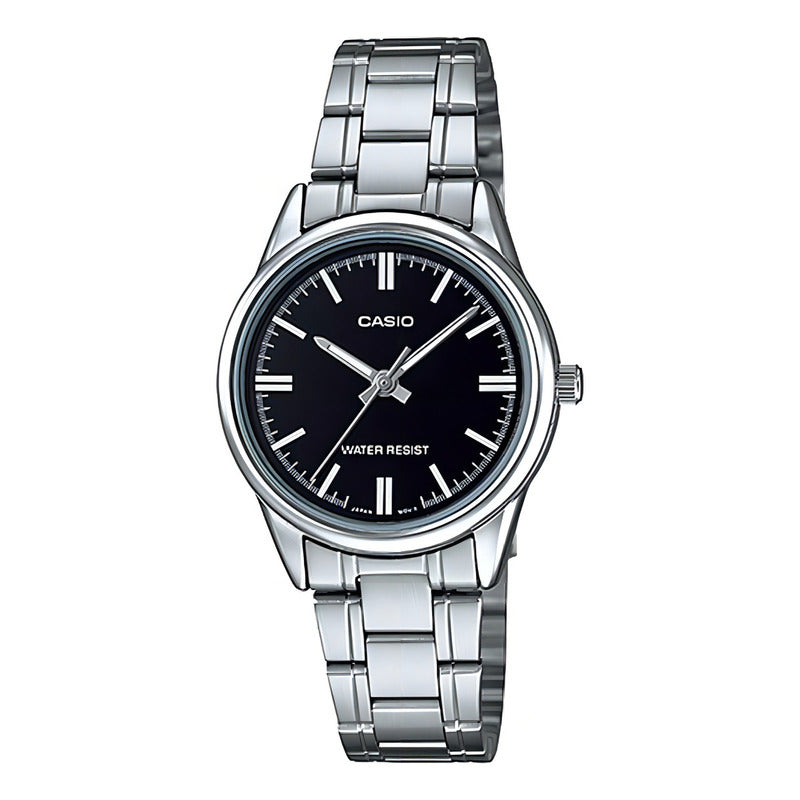 Reloj Casio Quartz Ltp-v005d-1a Mujer Acero Plata Negro