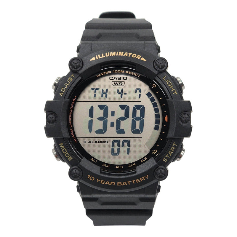 Reloj Pulsera Digital Casio Ae-1500whx-1avd Con Correa De Resina Color Negro - Fondo Gris - Bisel Negro/amarillo