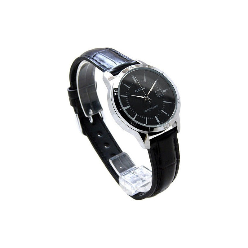 Reloj Casio Dama Ltp V004l 1b Piel Fechador Relojesymas Negro Plata Negro Ltp-v004l-1a