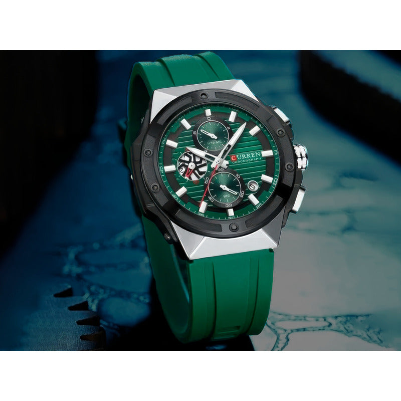 Reloj Curren 8462-2 Hombre Correa Silicona Análogo Verde